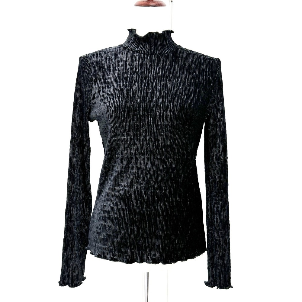 Molly Bracken Victorian Gothic Black Crushed Velvet Mock Neck Top Size S/M Vamp